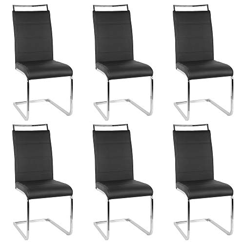 Lot de 6 chaises de Salle à Manger ou Cuisine avec Assise rembourrée et piètement chromé,Chaise Cantilever Lot de 6 chaises, testé par SGS(4 grilles (Noir), 6PC)