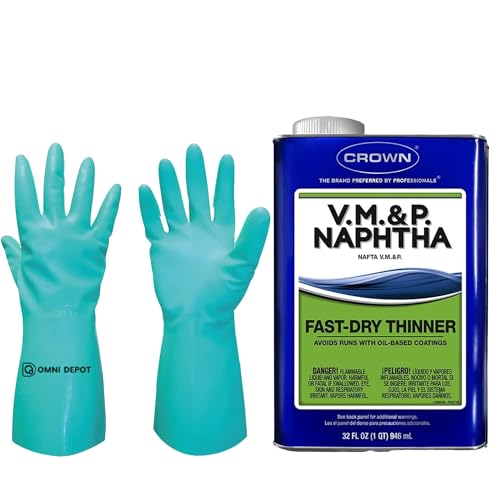 Odorless Paint Thinner - Crown VM&P Naphtha - 1 qt - Metal Tools Machinery & Paint Brush Cleaner Solvent Paint Thinner for Oil Based Paints Varnishes & Enamels - Available with Omni Depot Gloves
