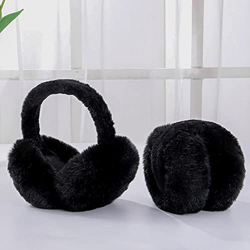 Surakey Girl Earmuffs Winter Foldable Adjustable Ear Covers Soft Plush Ear Muff Warmer Fleece Lining For Home Outdoor (Black) #TOP1