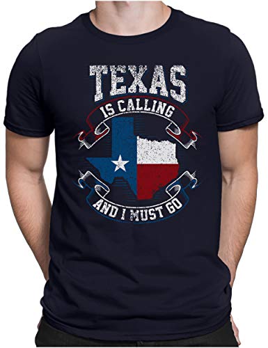 PAPAYANA T-shirt amusant Texas Is Calling pour homme - Coupe droite - Tailles S à 4XL, Bleu marine, L