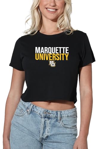 Marquette University Official Stacked Womens Crop Top T-Shirt Black Medium