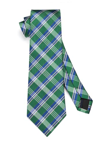 Image of HISDERN Ties for Men Formal Business Plaid Checked Mens Ties and Pocket Square Set Classic Wedding Necktie Handkerchief