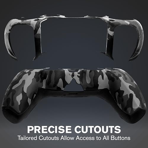 Image of Fosmon Non-Slip Silicone Protective Case Compatible with Sony PS5 Controller (2 Pieces - Camo Black /Blue) Anti-Sweat Case Cover with 8 Pro Thumb Caps