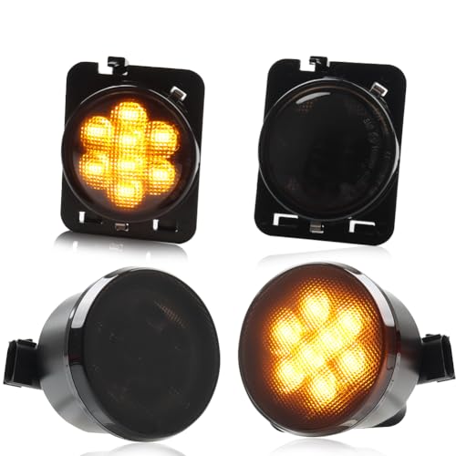 Image of LED Turn Signal & Side Marker Lights for 2007-2019 Wrangler JK, [Upgraded] Smoked Lens Side Bumper Marker Lamps, JK Amber LED Side Markers Turn Signal Lights, 4 PCS