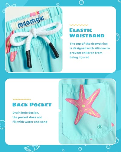 maamgic Boys Swim Trunks with Compression Liner Toddler Stretch Swim Shorts Quick Dry Swimming Trunks Boxer Brief 2 in 1 Beach Shorts Blue Sun Starfish 7 - 4