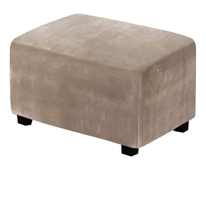 XGANGM Velvet Stretch Ottoman Cover Slipcover Rectangle Large/Small/Medium Footstool Sofa Slipcover Storage Stool Pouffe Cover Furniture Protector with Elastic Bottom,brown,S