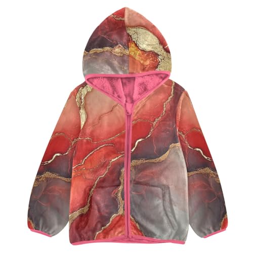 GuoChe Marble Red Neutral Girls Sherpa Jacket With Hood