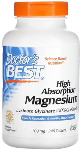 Doctor's Best - Magnésium à Haute Absorption | 100mg de Magnésium Pur, Bouteille de 240 Comprimés