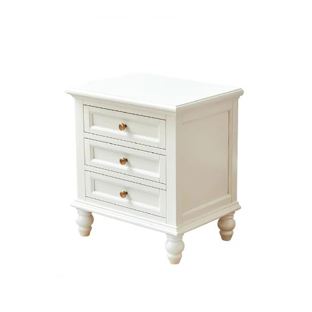 BHGFYXBS Side Tables Bedroom Indoor White Cream Style Bedside Table Simple Solid Wood Bedroom Three Drawer Cabinet Bedside Tables