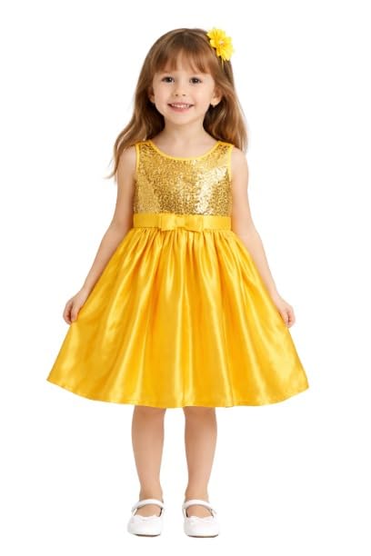 Image of Funshine Girls Spring Summer Casual Dress for Kids | Soft Breathable Comfortable Everyday Wear for Play School Outings Birthday Parties & Family Occasions | Stylish Lightweight Trendy Outfit