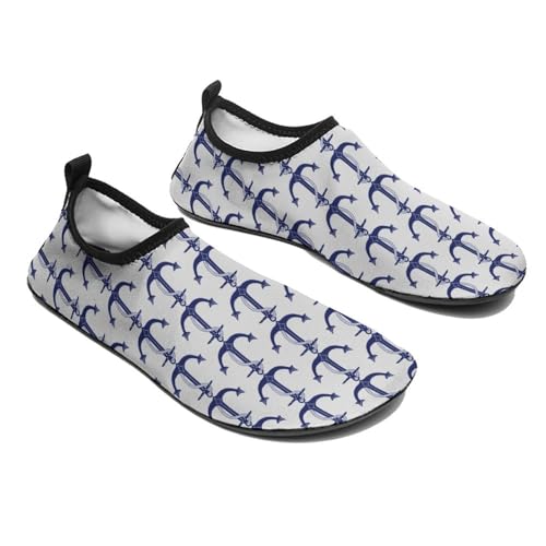 Nautical Navy Blue Anchor on White Water Shoes for Women Men Slip-on Barefoot Aqua Yoga Socks for Swim Pool Beach Surf River4