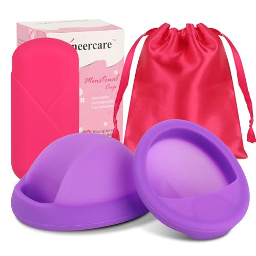 FENYW Disco menstrual, 2 discos periodales (S+L), disco menstrual, copa menstrual suave, reutilizable, de silicona médica, discos menstruales, alternativa a los tampones blandos (morado)
