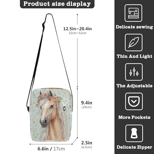 messenger bags for women Shoulder Bag Women's Cross Body Purse Adjustable Strap for business business- Cute Horse Flowers Fairytale3