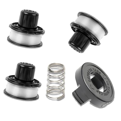 Image of Ershengsan A6226-XJ Grass Strimmer Spool & Line Kit – 3 Spools + 1 Cover + 1 Spring Compatible with Black & Decker GL250/GL310/GL360/ST5000 | 1.6mm x 6m Automatic Feed Replacement for Corded Trimmers