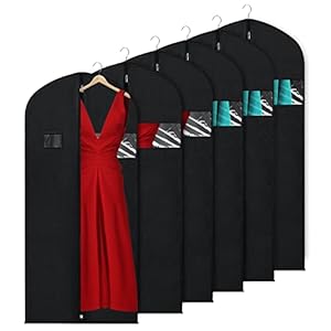 KEEGH Garment Bags for Hanging Clothes 60″ (Set of 6) Dress Bags for Gowns Long Dress Bags for Closet Storage with Zipper and Eye-Hole for Folding for Suit Coats Dresses, Black