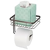 mDesign Toilettenpapierhalter mit Ablagefläche – praktischer Toilettenrollenhalter aus Metalldraht – inkl. Ablage für Feuchttücher, Magazine etc. – moderner Klopapierhalter – bronzefarben