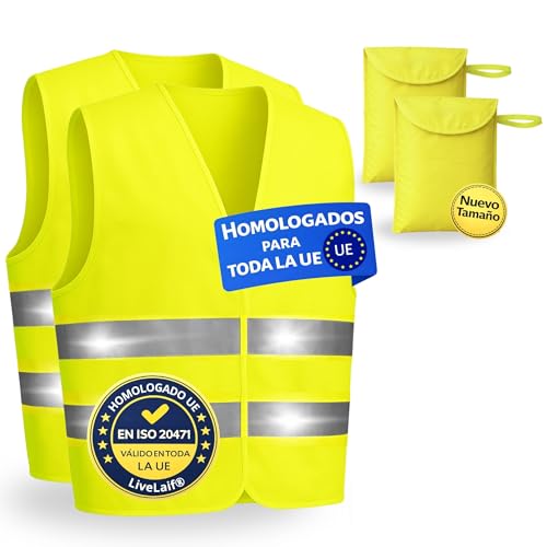 LiveLaif Pack 2 Chalecos Reflectantes Homologados DGT con Bolsas