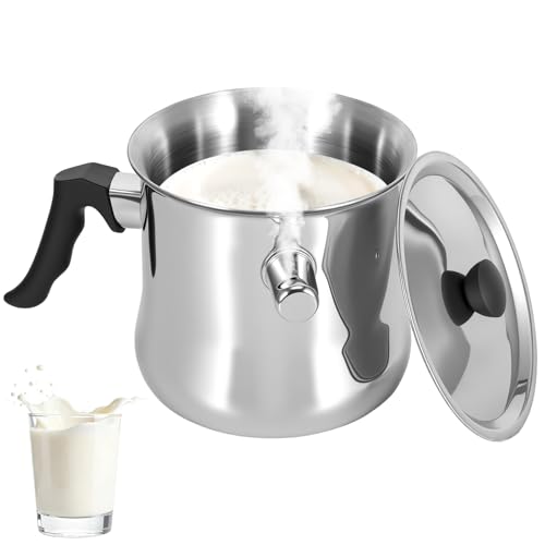 COZHYESS 1.5L Milchtopf Induktion Milchtopf mit Deckel milchtopf Doppelwandig mit Pfeife Bakelitgriff, Edelstahl Simmertopf Induktion für Gas, Elektro und Induktion