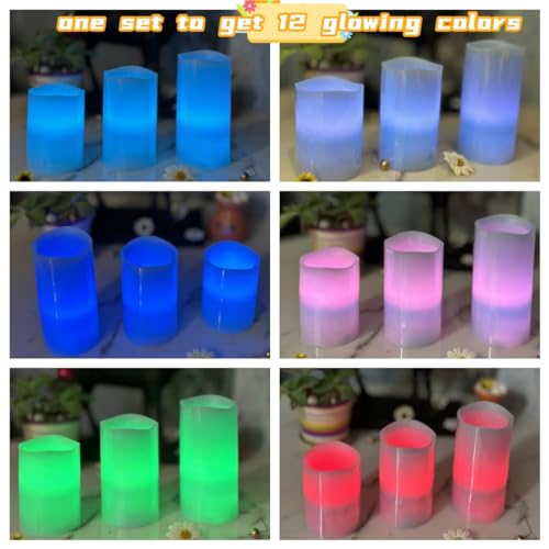 Adoria F180B Light Blue Flameless Candles Set Of 3, Real Wax Pillar Candles Remote And Timer,Ocean Scented,Tall 4/5/6Inch thumb #3