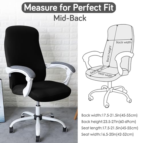 Image of HOKIPO 'SereneSolids' 140 GSM Office Chair Cover for Desk Chair (Mid-Back) - 140 GSM Stretch Fabric - Washable, Durable & Anti-Slip - Fits Mid-Back Office Chairs, Black (AR-5221-BLK-M)
