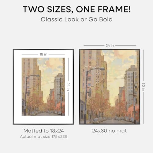 Image of Homeforia 24x30 Poster Frame Black, High End Metal 24 x 30 Picture Frames with Mat 18 by 24 inches Photo, 24x30 Black Frame Matted to 18x24 Print, 30x24 Large Frame, Tempered Glass, Wall Kit, Set of 1