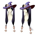 Furimmer Genshin Impact Mona Cosplay Wig Dark Purple Wigs with Double Ponytail Anime Wigs for Women Kids Halloween Christmas Carnival Party