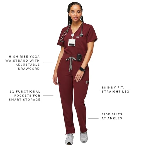 Image of FIGS YOLA High Waisted Skinny Scrub Pants for Women - 11 Pockets, 4-Way Stretch, Yoga Waistband