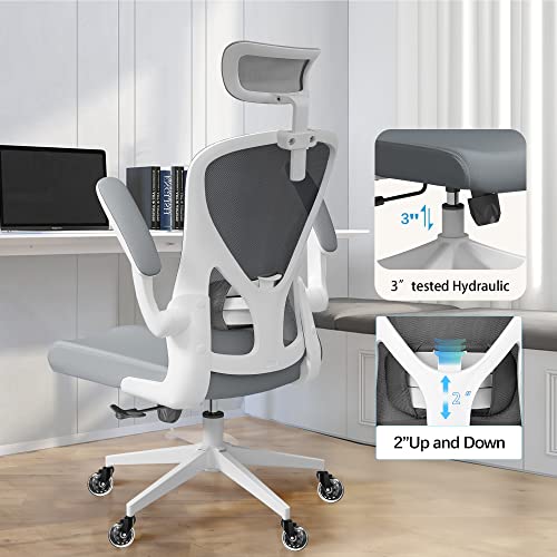Sichy Age Ergonomic Chair With Headrest Big And Tall Office Chair Computer Chair Desk Chair Adjustable Headrest Lumbar Support Office Chair 400 Lbs Heavy Duty Office Chair With Metal Base Gray #TOP4