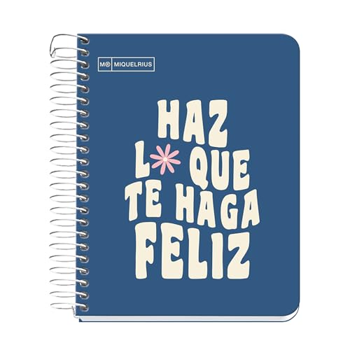 Miquelrius - Cuaderno A6, Notebook mensajes, 1 banda de color, 100 Hojas de 90 g/m², Cuadrícula de 5 mm, Sin taladros, Cubierta de cartón duro, Color azul marino