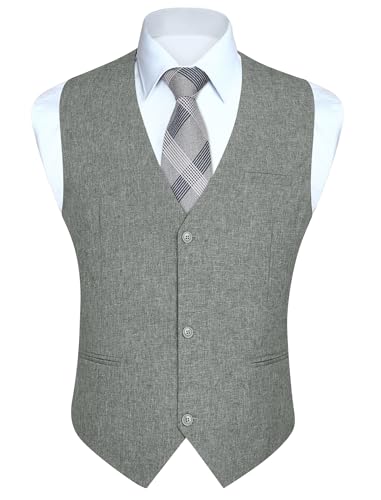 Image of HISDERN Mens Suit Vest Business Casual Dress Waistcoat Vest Solid Color Formal Wedding Vests for Suits or Tuxedo