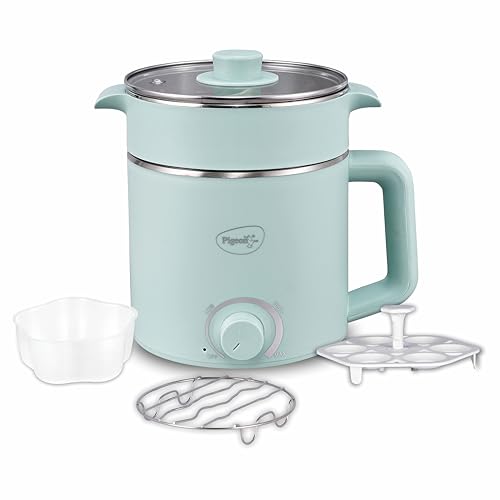 Pigeon by Stovekraft Swift Plus Multi-Cook Kettle 1.5L, with Stainless Steel Steamer, Egg Rack - Blue | Double Layered | Food Grade Stainless Steel Inner wall | Glass Lid | Auto Shut-off