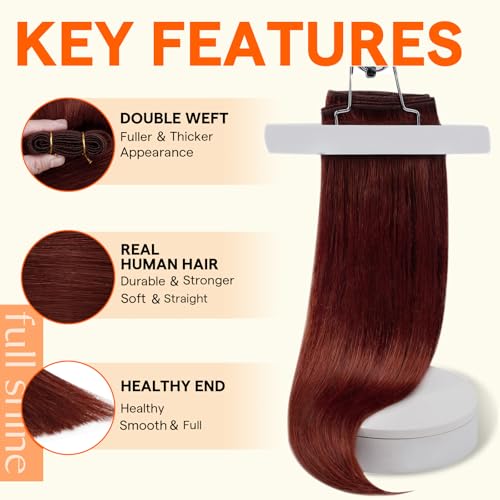 Image of Full Shine Invisible Weft Hair Extensions 105G 16 Inch Cinnamon Copper | Invisible Human Hair Weft Extensions, Sew In Install, Party Styling, Remy Hair, Women Looks, add volume