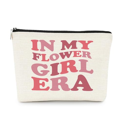 EXUQO In My Flower Girl Era Makeup Bag,Junior Bridesmaid Gifts,Pink Bridal Party Cosmetic Bag,Wedding Souvenir Gift,Zipper Pouch Bag Travel Bag
