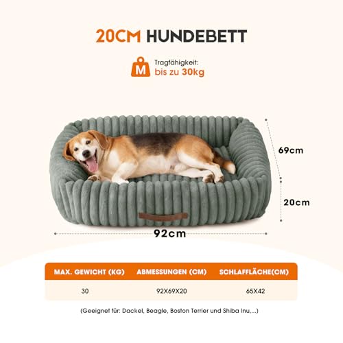 Upvilla Luxusweicher Hundekorb, Orthopädisches hundebett Grosse Hunde, 4-seitiges Nackenkissen, Abnehmbare Waschbare Hundematte, Hundesofa mit Griffen, Haustierbett (Dunkelgrau, 92 * 69 * 20cm