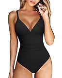 RXRXCOCO Women Tummy Control One Piece Swimsuits Slimming Shapewear Crisscross Back Bathing Suit(L,Black)