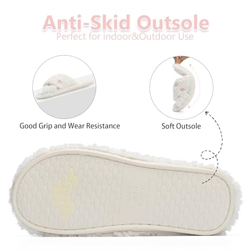 Image of GOEWY Fuzzy Open Toe Slippers for Women Cozy Memory Foam House Shoes Indoor | Cute Cross Band,Soft Faux Fur,Anti-slip Sole Outdoor,Machine-washable,Lightweight,Slip on Gifts for Women,Mom and Bridesmaid