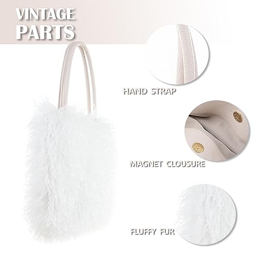 Image of Women's Fuzzy Tote Bag Curly Handbag Furry Shoulder Bag Large Plush Top Handle Purses Winter