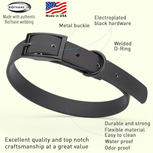 Image of Dogline Biothane Waterproof Dog Collar Strong Coated Nylon Webbing with Black Hardware Odor- Proof for Easy Care Easy to Clean High Performance Fits Small Medium or Large Dogs, Cherry Red