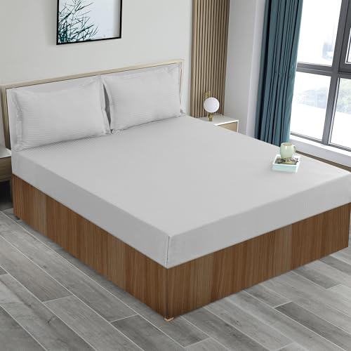 Image of Swayam 100% Cotton King Bedsheet with 2 Pillow Covers | 300 TC Soft Breathable Bed Sheet | Striped Printed | Size 108 x 108 inch | Comfortable & Durable for Bedroom - White