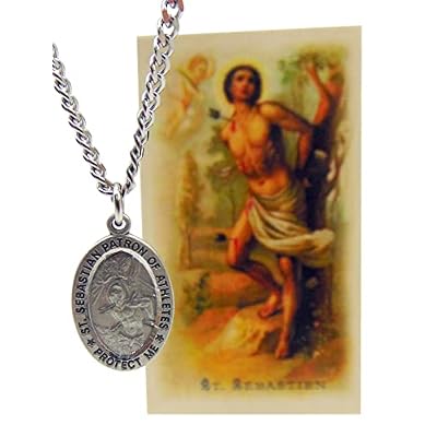 Westmon Works Saint Sebastian Pewter Medal 3/4 Inch Long with Stainless Steel Chain Boxed