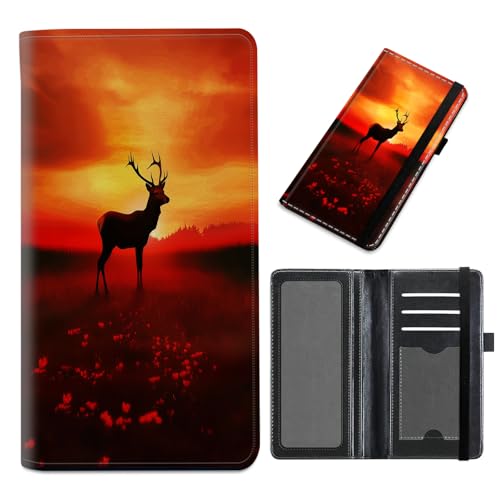 Cdkfxjy Funda para cheques duplicados, bloqueo RFID, soporte delgado de piel sintética para hombres y mujeres, para cheques personales y de negocios, ciervo de atardecer