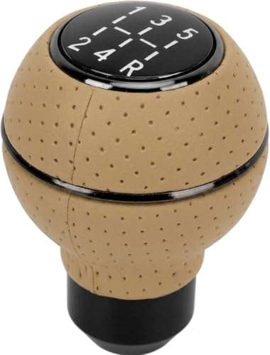 Image of AutoBizarre 5 Speed Aluminum Base Metal Ring Leather Covered Gear Knob Gear Shifter Handle Knob for All Manual Transmission Cars (Black Ring Beige Leather)