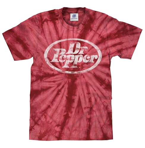 Tee Luv Men's Faded Dr Pepper Soda Logo Tie Dye Shirt, Crimson, M