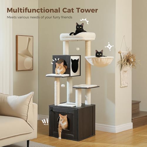 PETEPELA árbol para gatos 2 en 1 con caja de arena 57.5'' miniatura 2