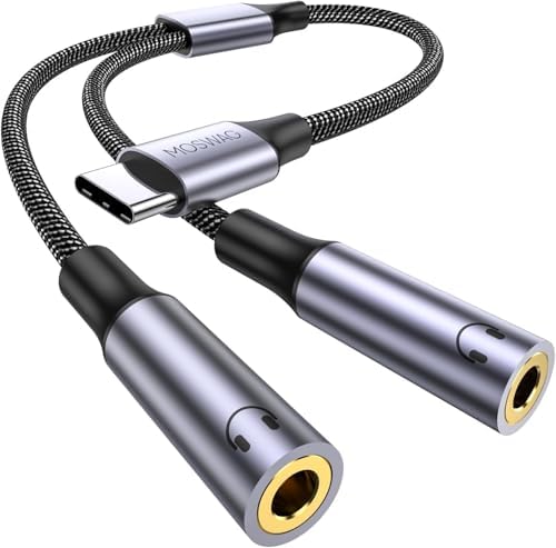MOSWAG 3,5 mm Klinke auf USB C Y Splitter Aux Kopfhörer Audio Kabel Adapter | USB C Klinke Splitter Kompatibel mit iPhone 16 Pro Max/16 Plus,Pixel 8 7 6 Pro 5,Galaxy S24 S23 S22 A3