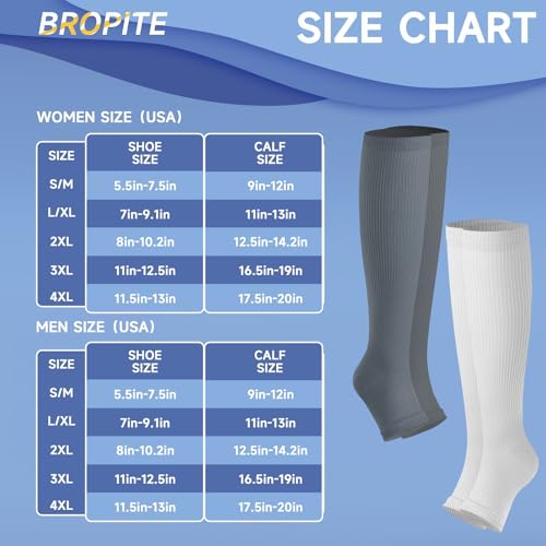 Image of bropite 3 Pairs Open Toe Compression Socks for Women, Support for Travel | Graduated 15-20 mmHg compression circulation,reduces swelling.3 pairs open toe design for travel,nurses,pregnancy comfort