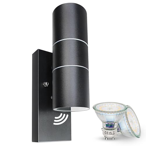 Wondlumi LED Außenlampe mit Dämmerungsschalter GU10 IP44 Schwarz inkl.2x5W