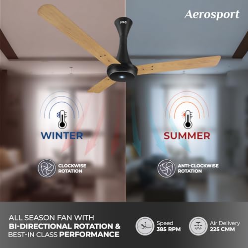 Image of IVAS 1200 mm Aero Sport Electric Ceiling Fan With Remote Control, High Speed Fan For Living Room, Bedroom And Office (Golden Oak)