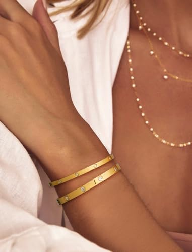 Howoo Gold Bracelets for Women Zirconia Tennis Link Jewelry Set