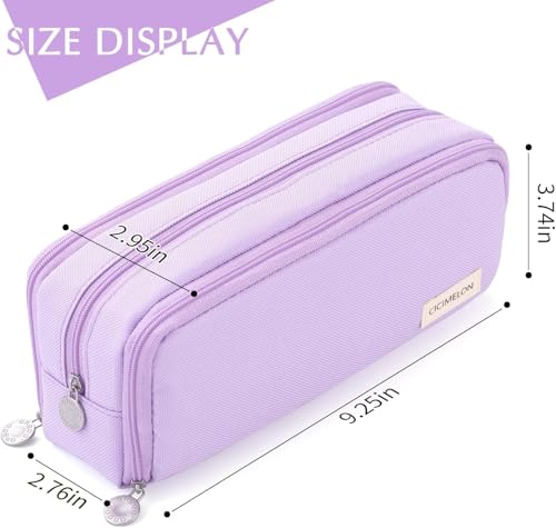 Image of Large Capacity Pencil Box for Girls & Boys, 3 Compartments Pen & Pencil Pouches, Aesthetic Stationery Pouch for School Kids College Students, Cute Stationary Gift for Children (Purple)